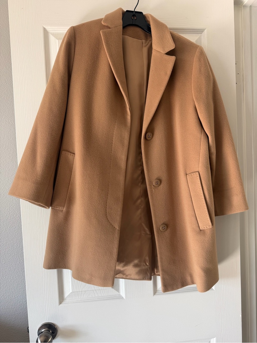 Women's Camel Wool-Blend Single-Breasted Trench Coat